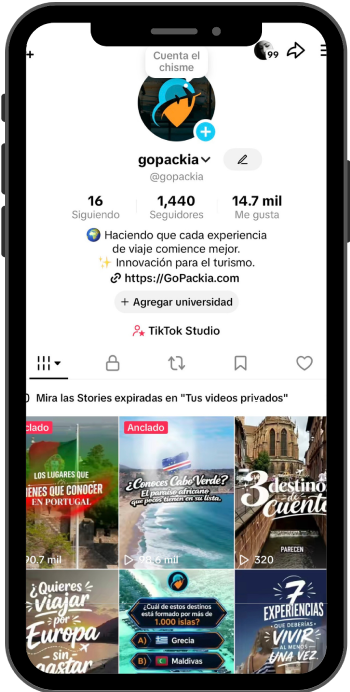 Gopackia — Contenido TikTok para turismo y viajes